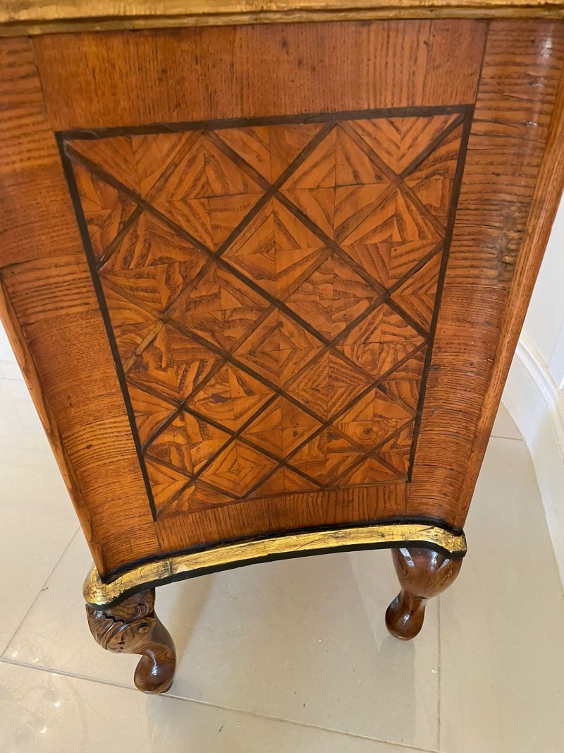 Antique 18th Century Quality Parquetry Inlaid Serpentine Shaped Marble Top Commode Chest - Image 9